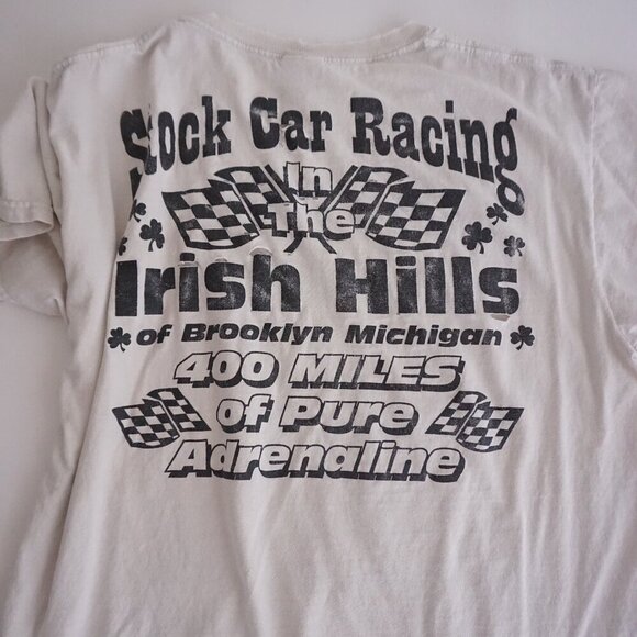 VTG Y2K Fruit Of The Loom Stock Car 400 Mile  Race Irish Hills White T-Shirt L - Picture 11 of 13